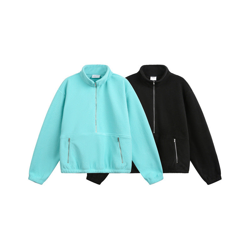 Unisex Oversize Fleece-Halbzip mit Stehkragen und Reißverschlusstaschen Nord Taschen