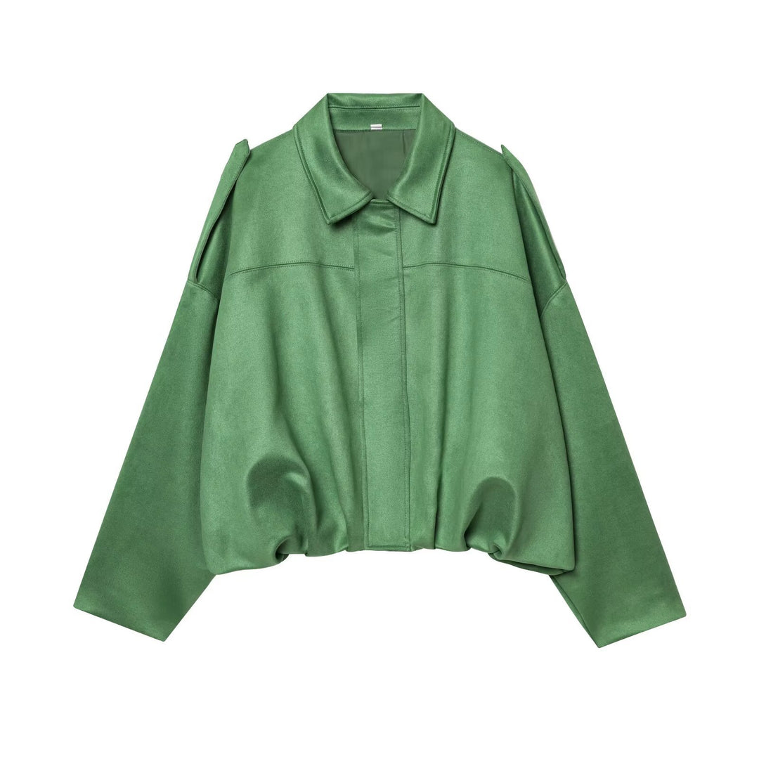 Damen Gekürzte Wildlederoptik-Blousonjacke mit Taillen-Smock und Schulterpatten Nord Taschen