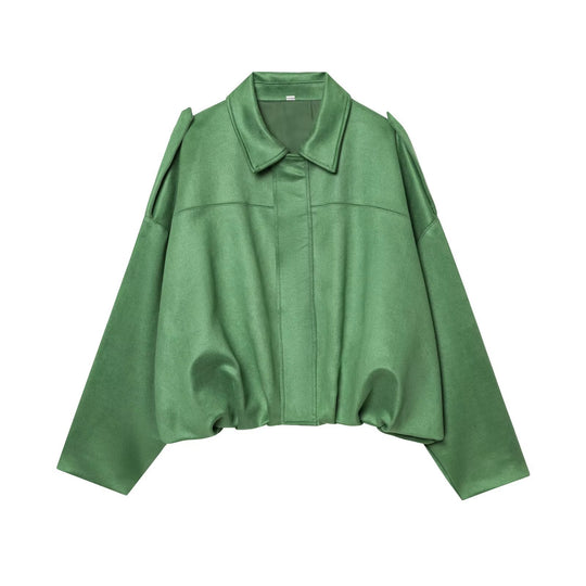 Damen Gekürzte Wildlederoptik-Blousonjacke mit Taillen-Smock und Schulterpatten Nord Taschen