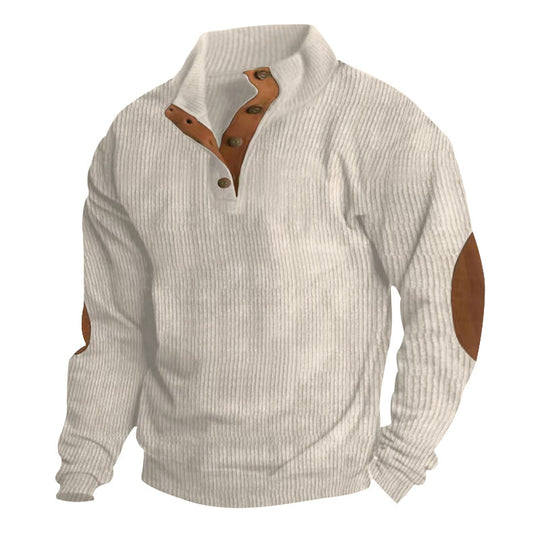 Herren Waffelstrick-Henley-Pullover mit Stehkragen und Ellbogen-Patches Nord Taschen