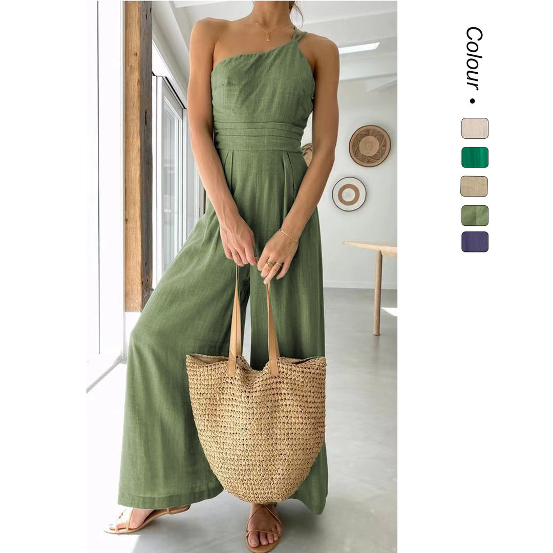 Damen Jumpsuit im modischen Wickeldesign mit weitem Bein und schulterfreiem Schnitt