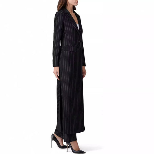 Damen Longline-Blazer-Mantel mit Nadelstreifen, taillierter Silhouette und Pattentaschen Nord Taschen