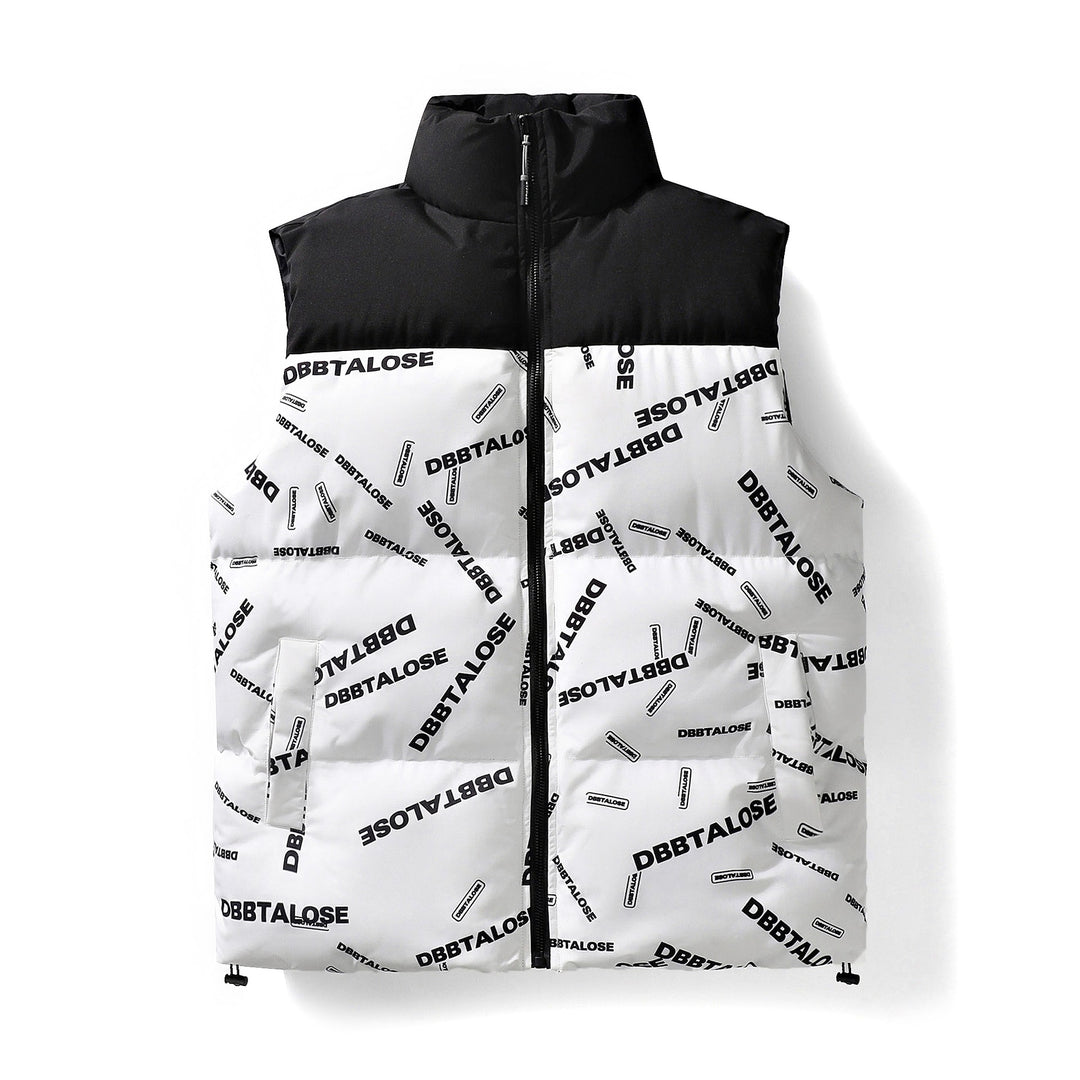 Herren Gepolsterte Steppweste mit hohem Kragen Allover-Logoprint & Kordelzugsaum Nord Taschen