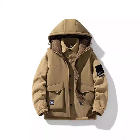 Herren Hybrid-Steppjacke mit Kapuze und Fleece-Ärmeln, Utility-Parka Nord Taschen