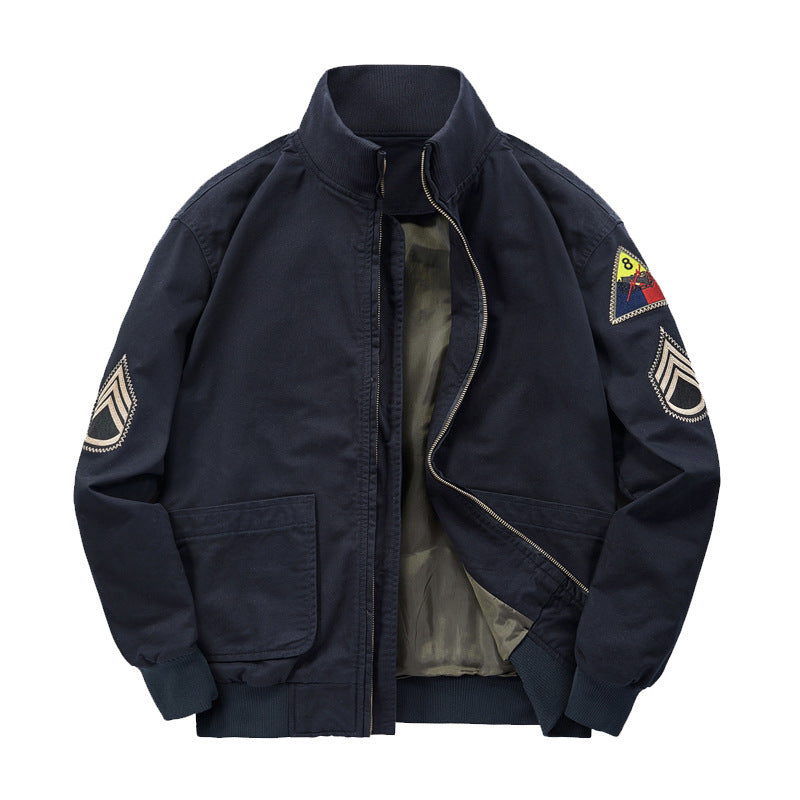 Herren Military-inspirierte Canvas-Bomberjacke mit Aufnähern, Stehkragen und Utility-Taschen Nord Taschen