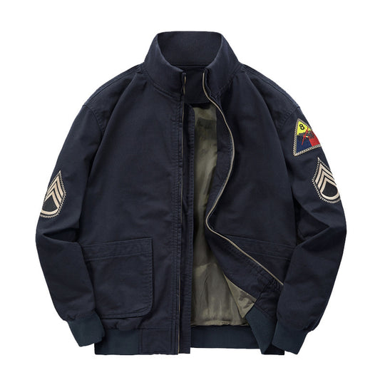 Herren Military-inspirierte Canvas-Bomberjacke mit Aufnähern, Stehkragen und Utility-Taschen Nord Taschen
