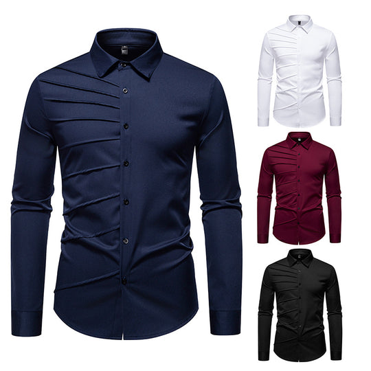 Herren Tailliertes Business-Hemd mit diagonalem Zierfalten-Design Nord Taschen