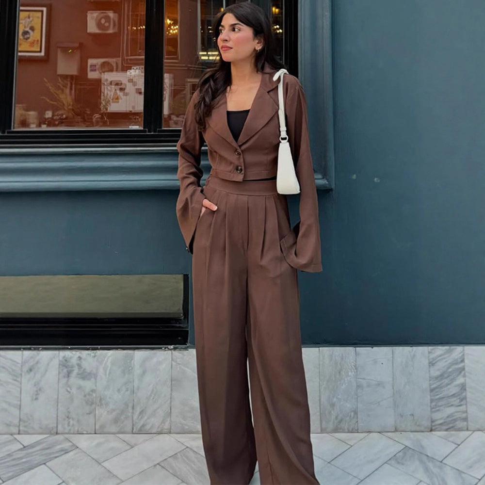 Damen Zweiteiliges Tailoring-Set Kurzblazer mit Glockenärmeln und High‑Waist Palazzohose Nord Taschen
