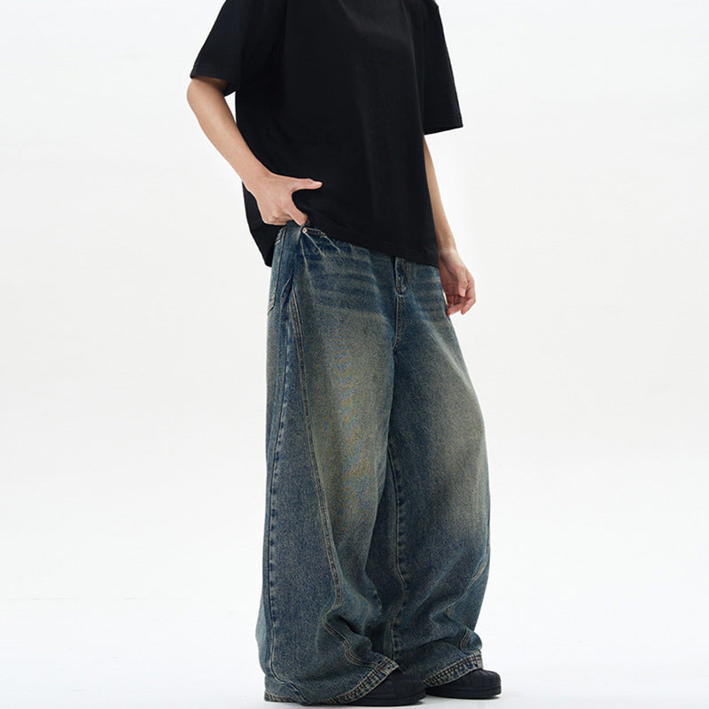 Unisex Extremweite Denimhose im skulptierten Baggy‑Schnitt mit tiefem Schritt Nord Taschen
