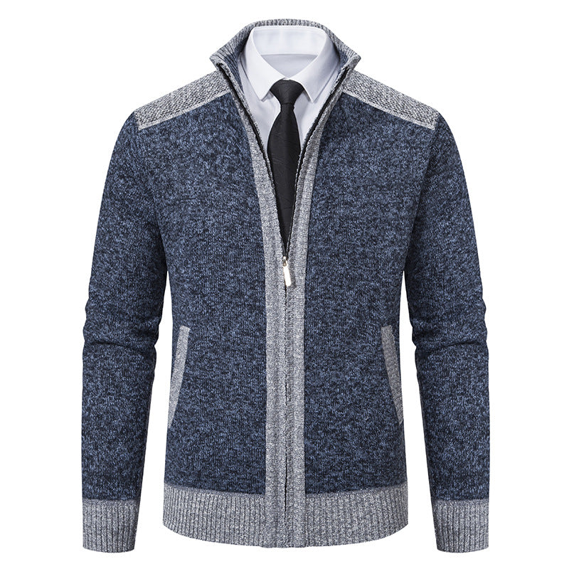 Herren strukturierter Strickcardigan mit Stehkragen und durchgehendem Reißverschluss Nord Taschen