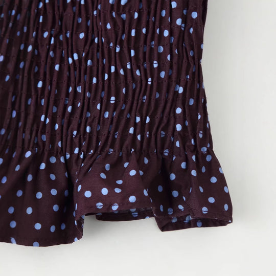 Damen Gesmoktes Polka-Dot-Blusenshirt mit Ballonärmeln Nord Taschen