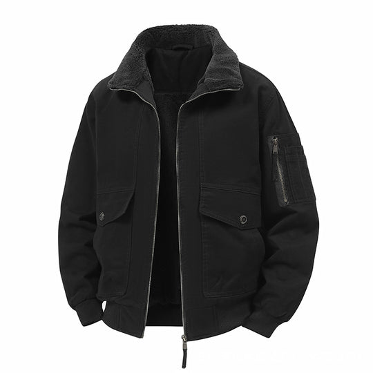 Herren Militärisch inspirierte Thermo-Bomberjacke mit Teddy‑Futter, Ärmeltasche und Druckknopf‑Klappentaschen Nord Taschen