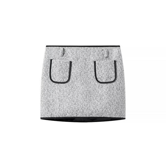 Damen Zweiteiliges Bouclé‑Tweed‑Set mit kurzem Blazer, Zierknöpfen und Minirock Nord Taschen