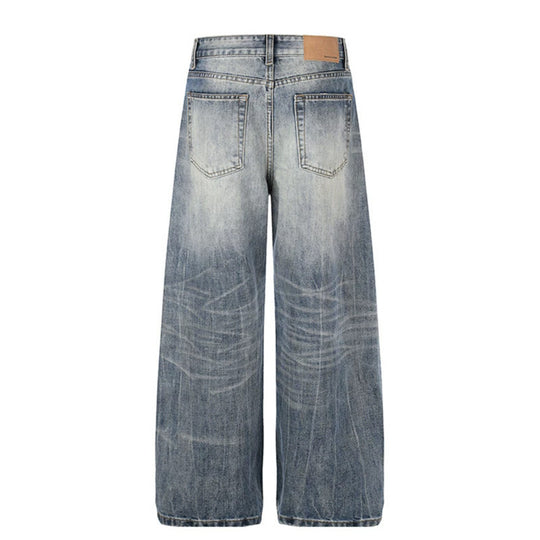 Damen Weite High‑Waist Denim‑Palazzo‑Jeans mit Used‑Effekt und weitem Bein Nord Taschen