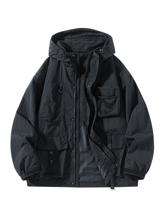 Herren Technische Utility-Outdoorjacke mit Kapuze Multifunktionstaschen und Mesh-Innenfutter Nord Taschen
