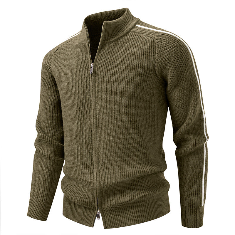 Herren Reißverschluss-Strickjacke mit Stehkragen, strukturierter Rippenoptik und kontraststreifen Nord Taschen