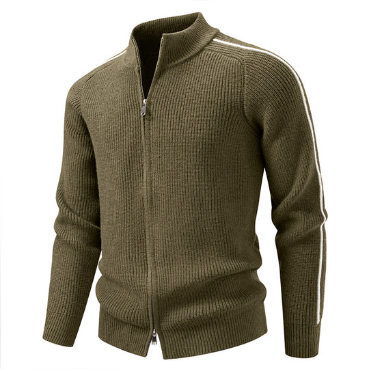 Herren Reißverschluss-Strickjacke mit Stehkragen, strukturierter Rippenoptik und kontraststreifen Nord Taschen