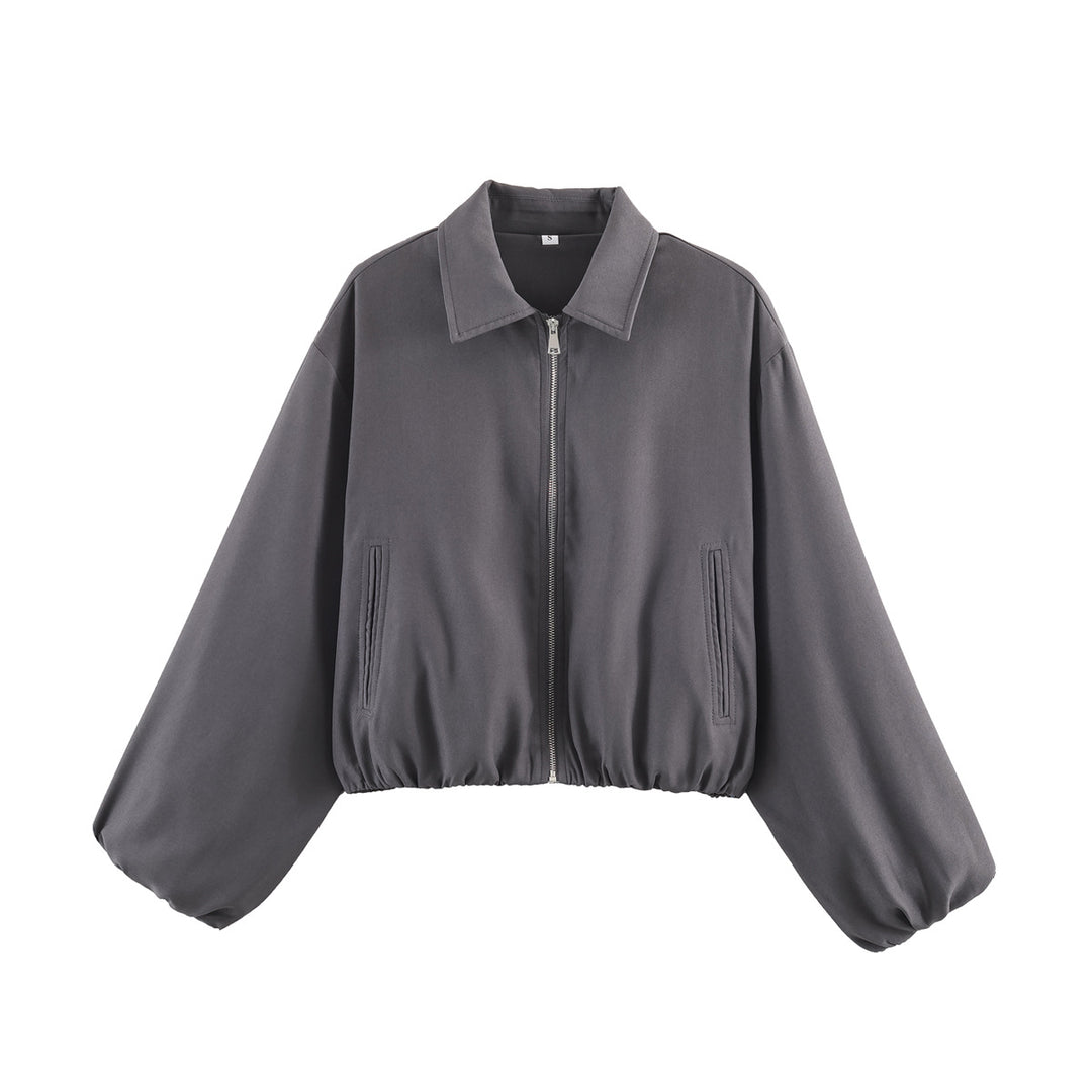 Damen Kurzjacke im Harrington‑Stil mit Polka‑Dot‑Muster, Ballonärmeln und elastischem Saum Nord Taschen