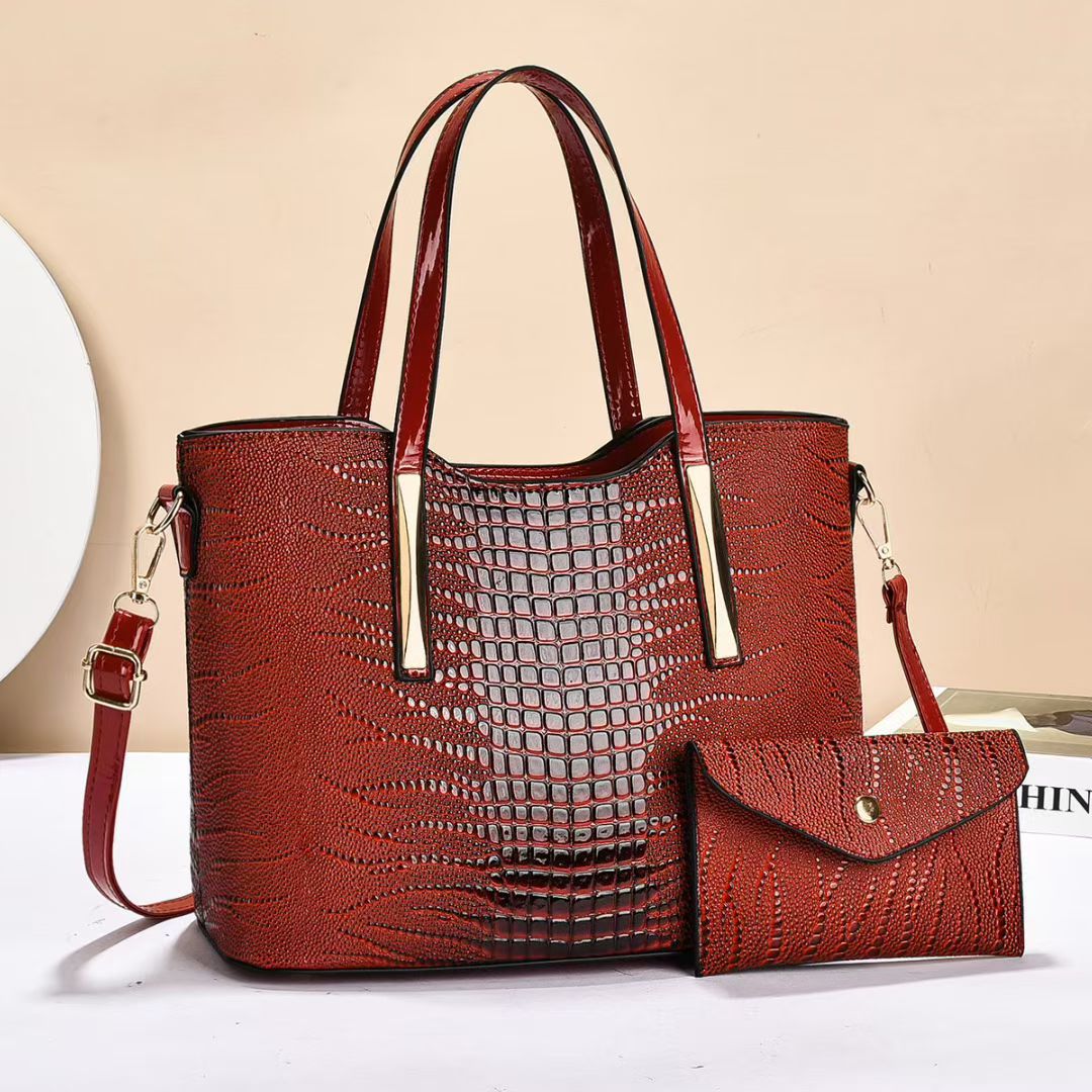 Damen elegante Handtasche mit Kroko-Prägung und Clutch Nord Taschen