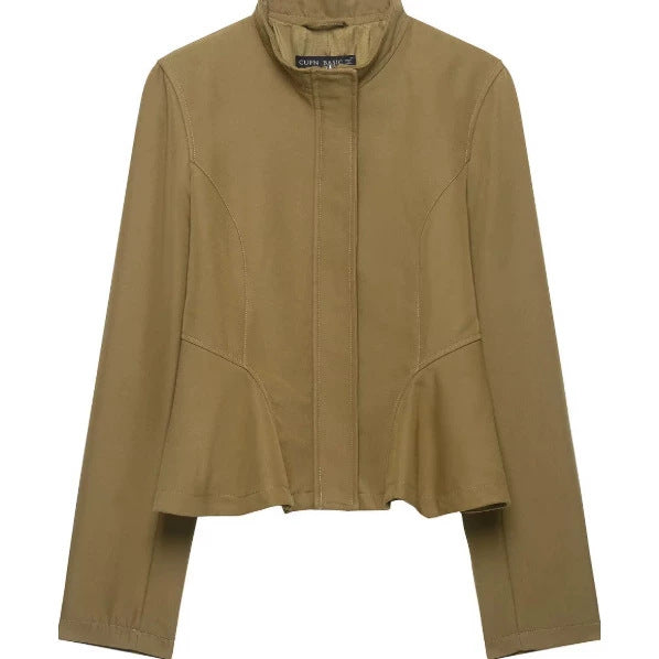Damen Taillierte Kurzjacke mit Schößchen und Stehkragen Nord Taschen