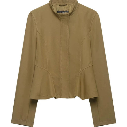 Damen Taillierte Kurzjacke mit Schößchen und Stehkragen Nord Taschen