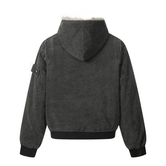 Herren Vintage-inspirierte Denim-Bomberjacke mit Teddyfell-Kapuze Nord Taschen