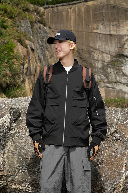 Damen Oversize Multifunktionale Field-Bomberjacke mit Cargo-Taschen & gerippten Bündchen Nord Taschen