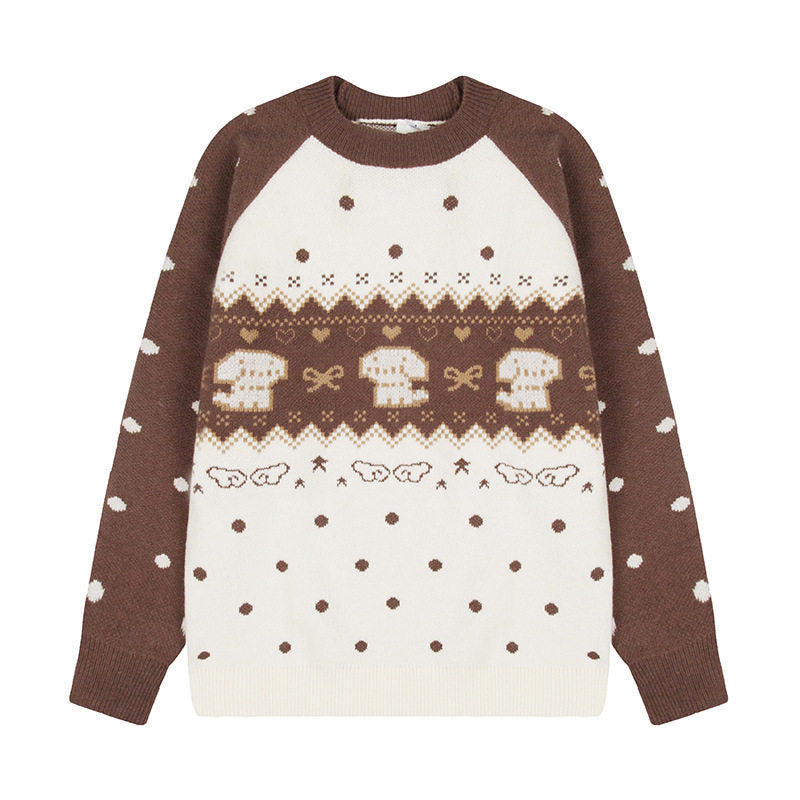 Damen Strickpullover mit Norwegermuster, Raglanärmeln und Rundhalsausschnitt Nord Taschen