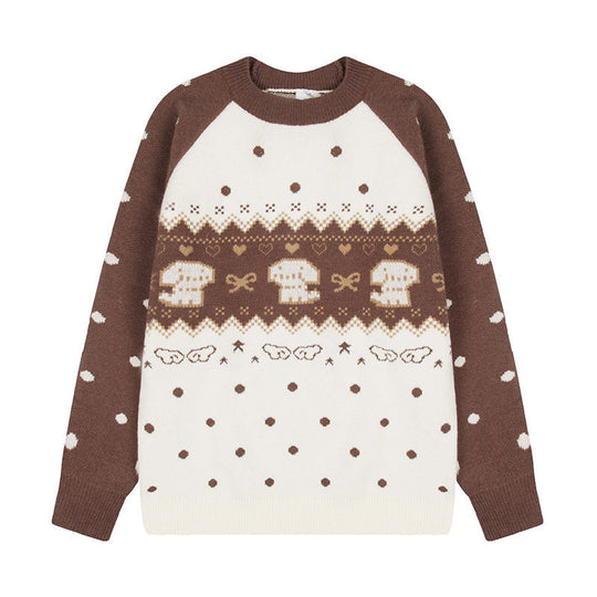 Damen Strickpullover mit Norwegermuster, Raglanärmeln und Rundhalsausschnitt Nord Taschen