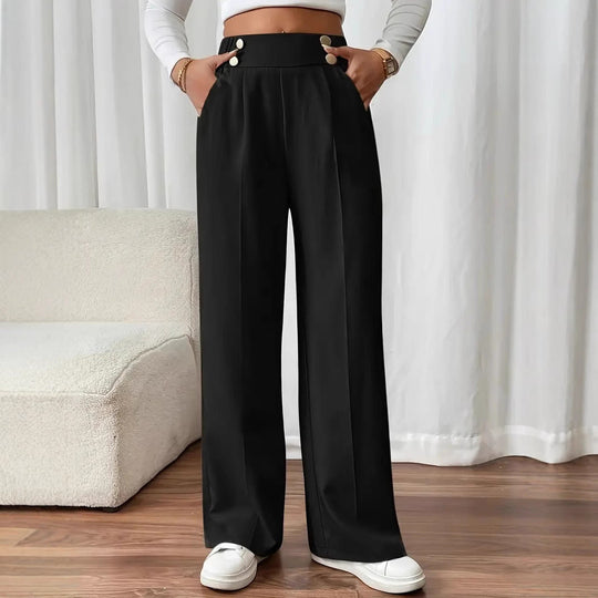 Damen Elegante und luftige Hochbundhose mit weitem Bein und praktischen Taschen