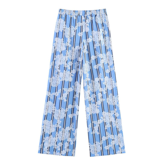 Damen Weite Palazzo-Hose mit elastischem Bund und floralem Streifen-Print Nord Taschen