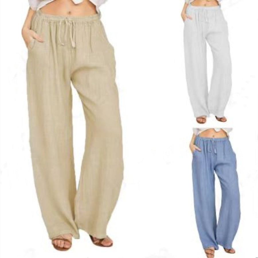 Damen Leinenhose mit weitem Bein und praktischen Seitentaschen