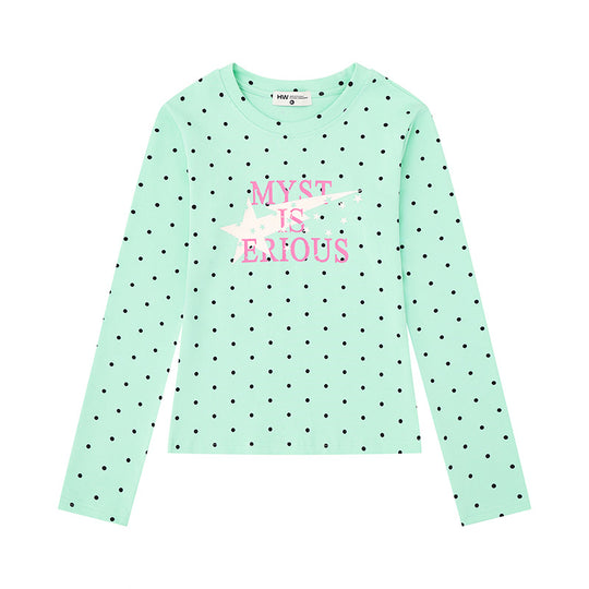 Damen Langarmshirt mit V-Ausschnitt, Polka-Dots und Statement-Print aus Baumwolljersey Nord Taschen