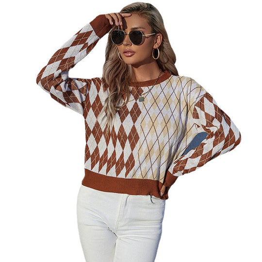 Damen Argyle-Strickpullover im Oversize‑Look mit Rundhals und Rippbündchen Nord Taschen