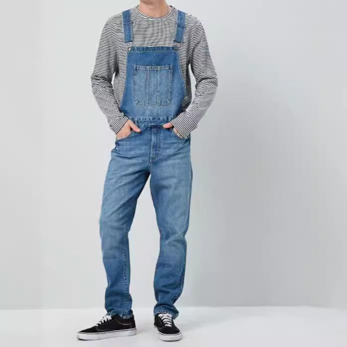 Herren Denim Latzhose im Vintage-Stil mit regulierbaren Trägern und praktischen Taschen - Vittorelli