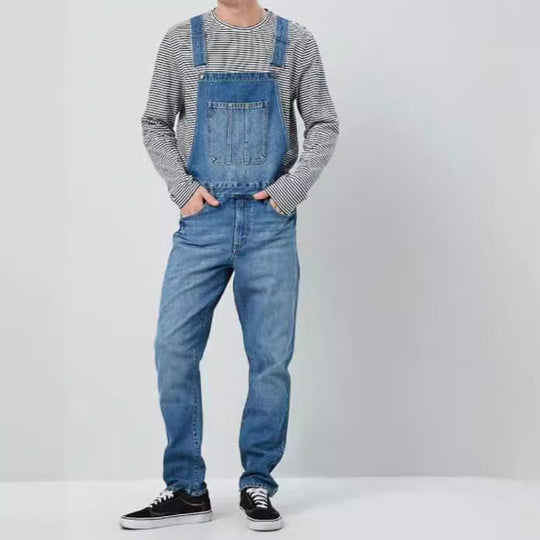Herren Denim Latzhose im Vintage-Stil mit regulierbaren Trägern und praktischen Taschen - Vittorelli