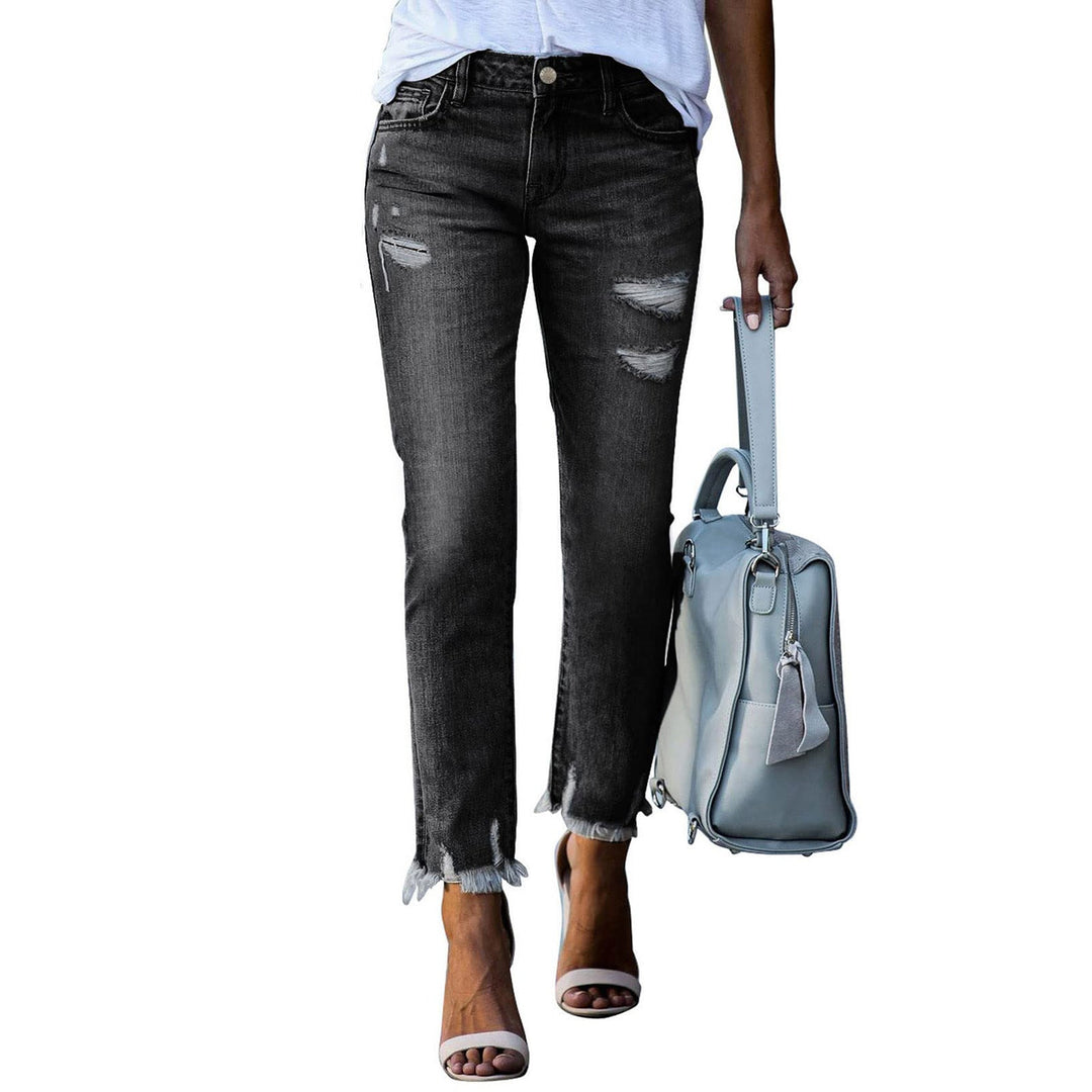 Damen Vintage Slim-Fit Jeans mit fransigem Saum und modischen Rissen
