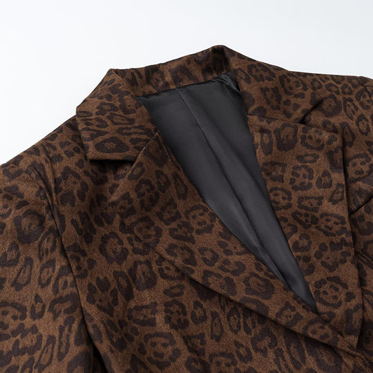 Damen Oversize-Blazer mit Leoprint, Reverskragen und Pattentaschen Nord Taschen