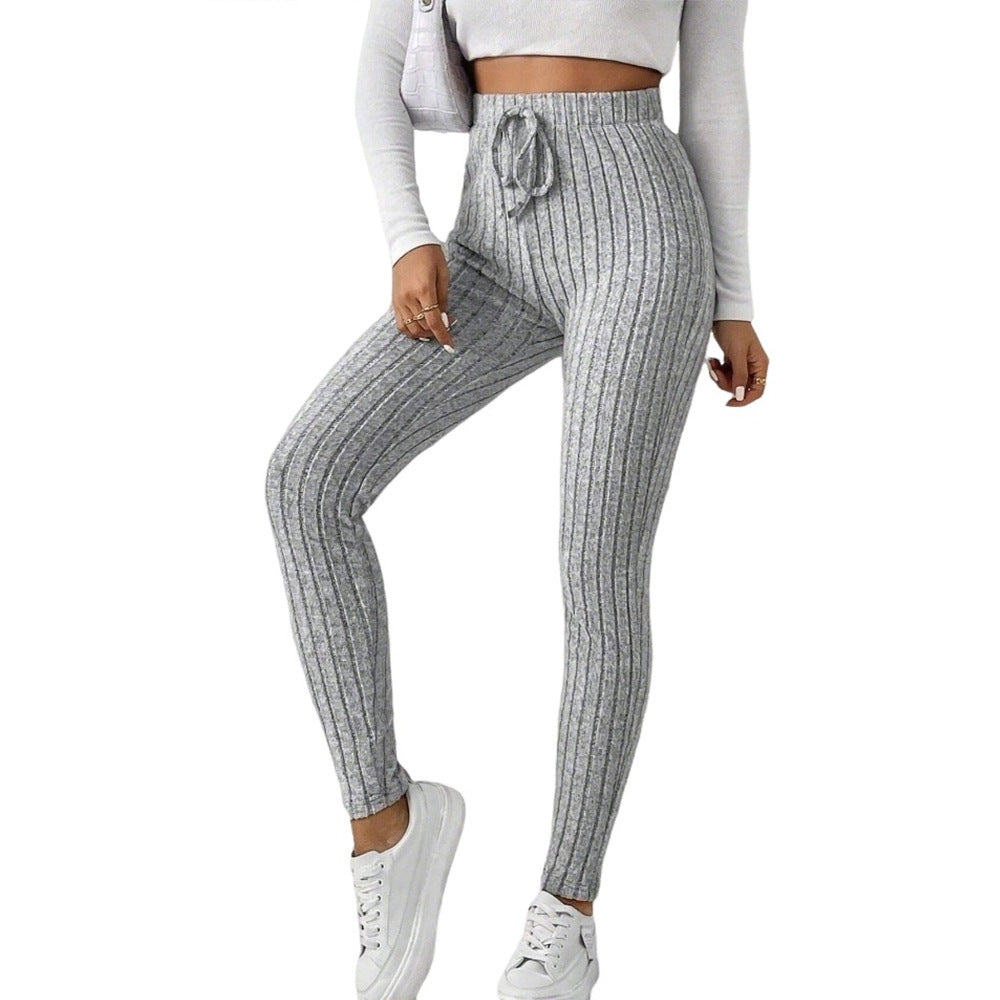 Damen gerippte Highwaist-Stricklegging mit Tunnelzug, elastischer Bund und figurbetonter Skinny-Passform Nord Taschen