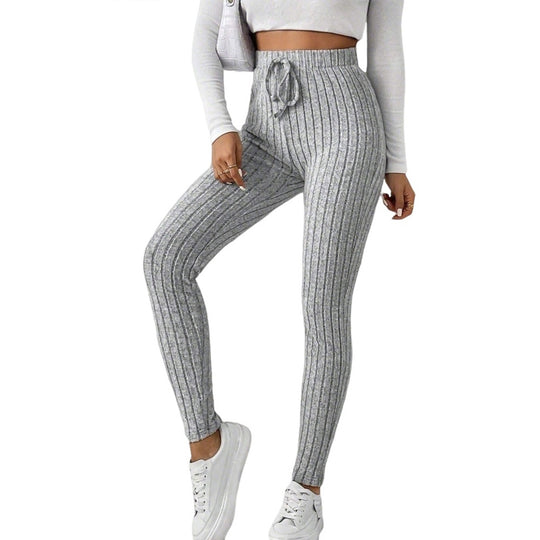 Damen gerippte Highwaist-Stricklegging mit Tunnelzug, elastischer Bund und figurbetonter Skinny-Passform Nord Taschen