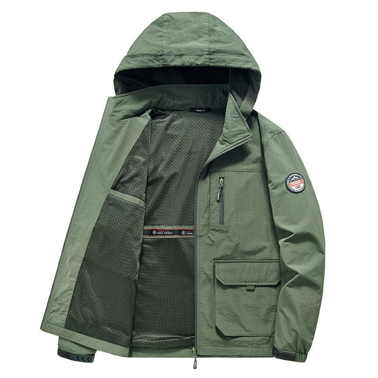 Herren Ultraleichte Kapuzen-Fieldjacke mit Mesh-Innenfutter und Mehrfach-Taschen Nord Taschen