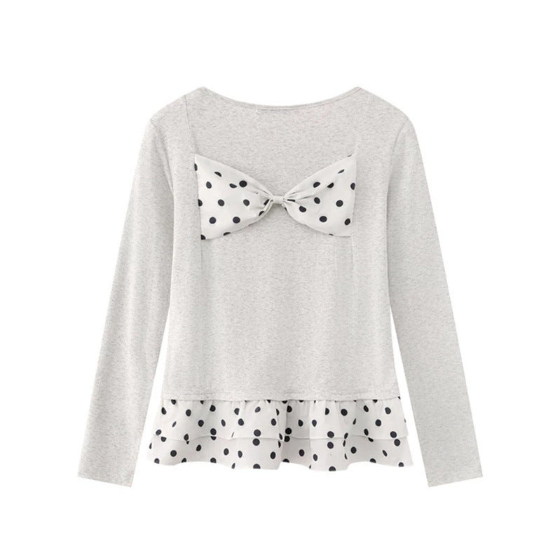Damen Langärmeliges Henley-Layering-Top mit Volant-Untertritt und Herz-Patch Nord Taschen