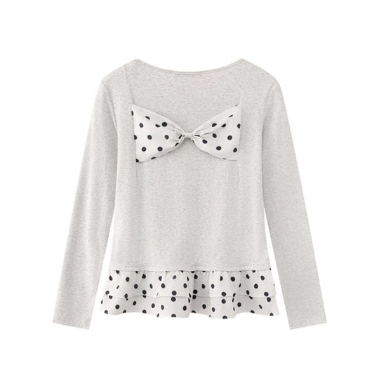 Damen Langärmeliges Henley-Layering-Top mit Volant-Untertritt und Herz-Patch Nord Taschen