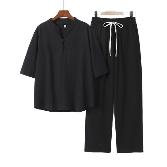 Unisex Lockeres Lounge-Set mit Stehkragen-Halbarmshirt und Elastischer Bundhose Nord Taschen