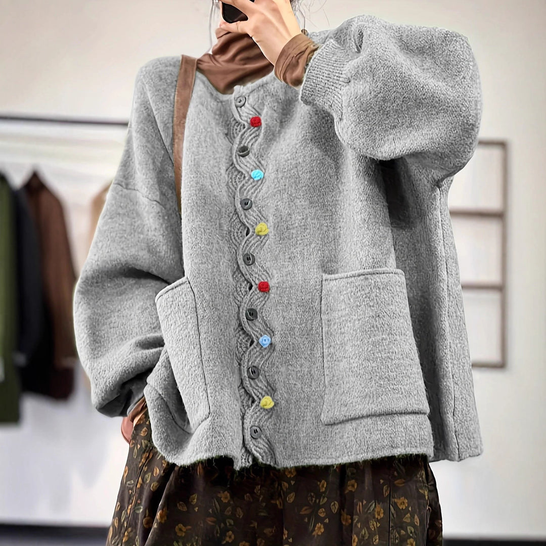 Damen Modischer Strickcardigan mit bunten Knöpfen Nord Taschen