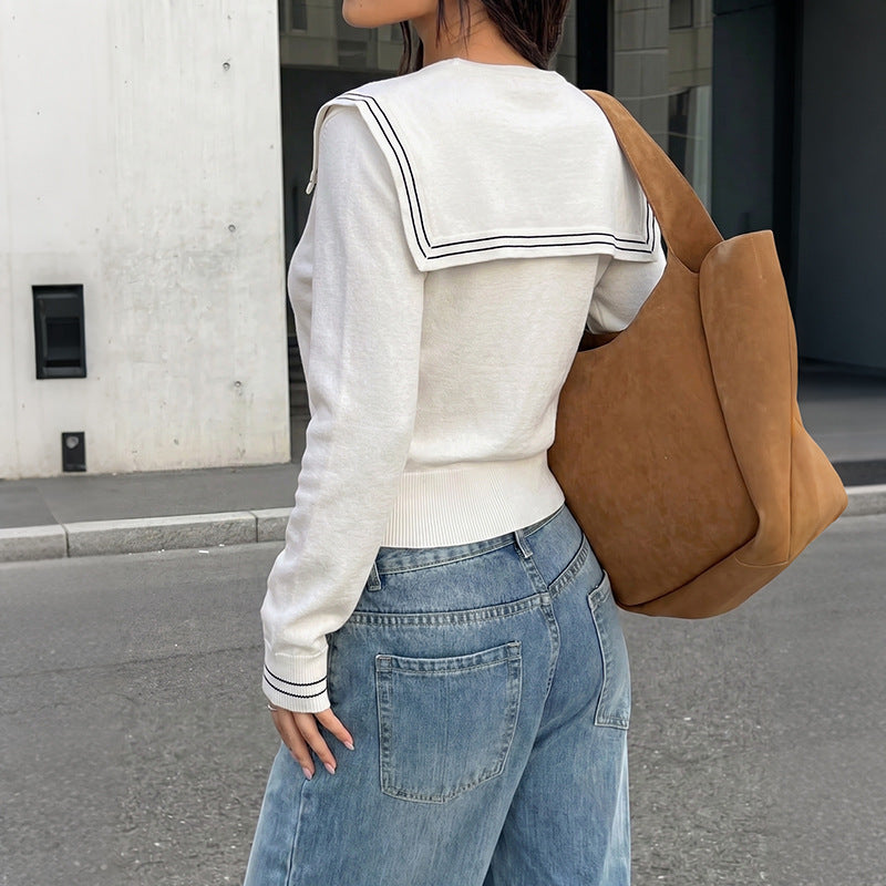 Damen Modischer Pullover mit Siegelschiffkragen Nord Taschen