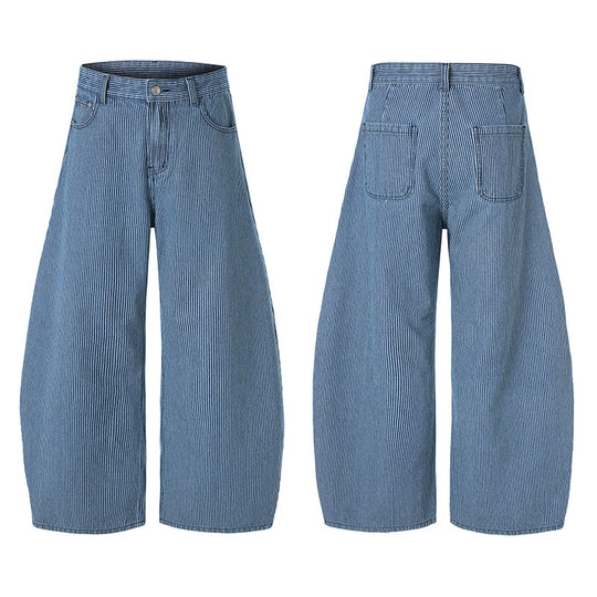 Herren Extraweite Pinstripe‑Palazzohose mit tiefem Schritt und fließender Silhouette Nord Taschen