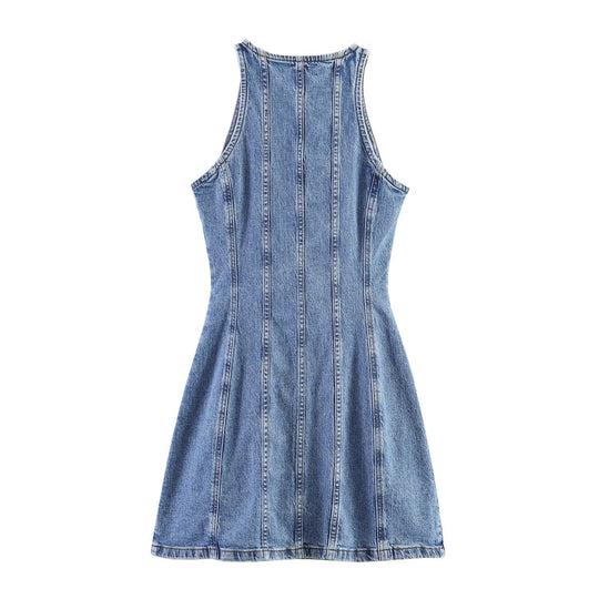 Damen Ärmelloses Jeanskleid mit figurbetonter Teilungsnaht, A‑Linie und durchgehender Knopfleiste Nord Taschen