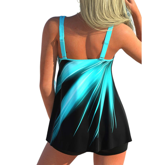 Damen nan fließendes A-Linien Tankini-Oberteil mit doppelten Spaghettiträgern und figurumspielender Passform