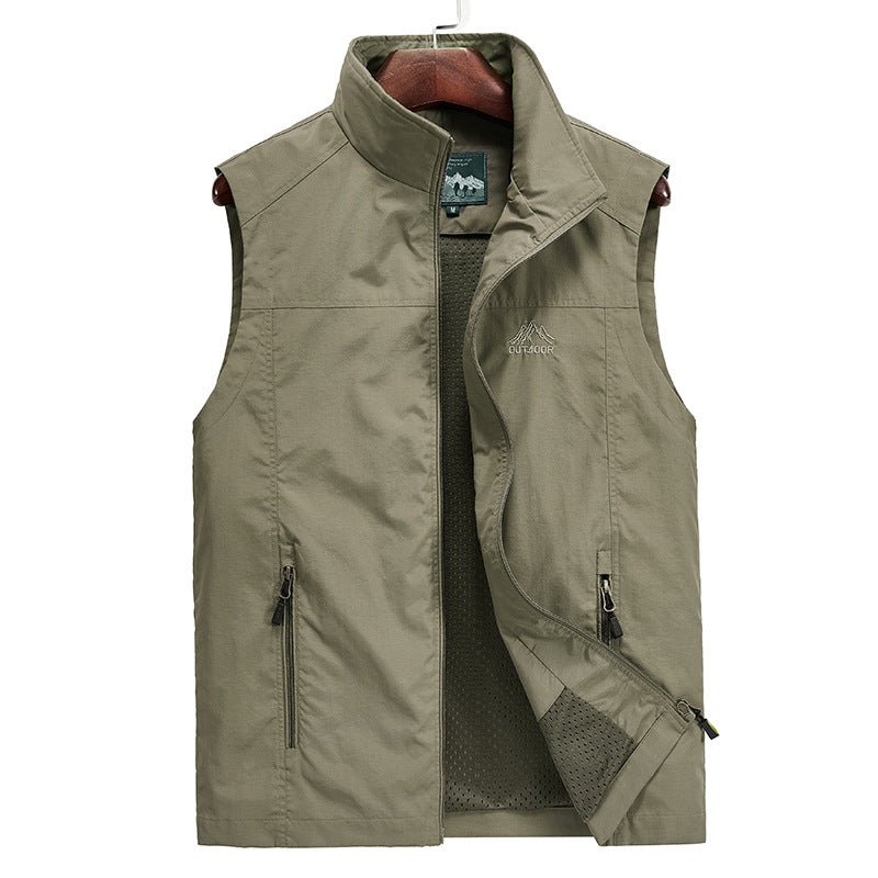 Herren Leichte atmungsaktive Outdoor-Utility-Weste mit Stehkragen, Reißverschlusstaschen und Mesh-Innenfutter Nord Taschen